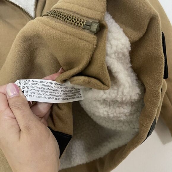 Forever 21 aviator style tan brown sherpa full zip coat size small - Picture 3 of 6